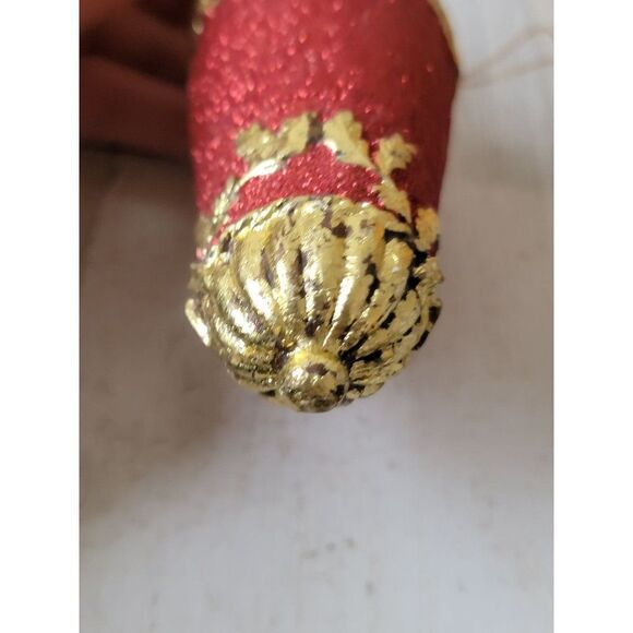 Red glitter mistletoe trim gold ornament Xmas decor - Picture 3 of 7